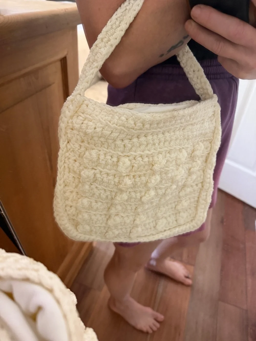 Vintage Cream Crochet Tote Bag